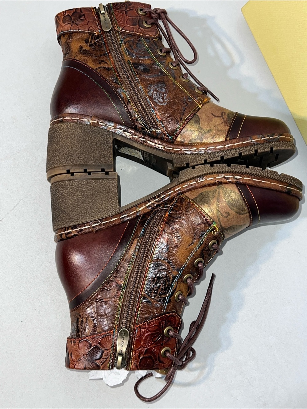L'Artiste by Spring Step Brown Floral Embossed Leather Lace-Up Boot - Picture 7 of 16